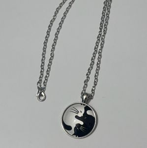 Yin Yang Cat Pendant Choker Statment Silver Necklace For Woman Jewelry